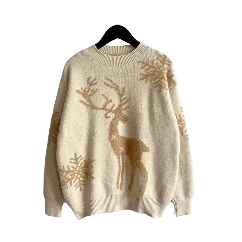 Christmas Sweater Woman Snow Deer Soft Knitted O-Neck Long Sleeve Pullovers Female Loose Warm Knitwear Jumper New Year Clothes