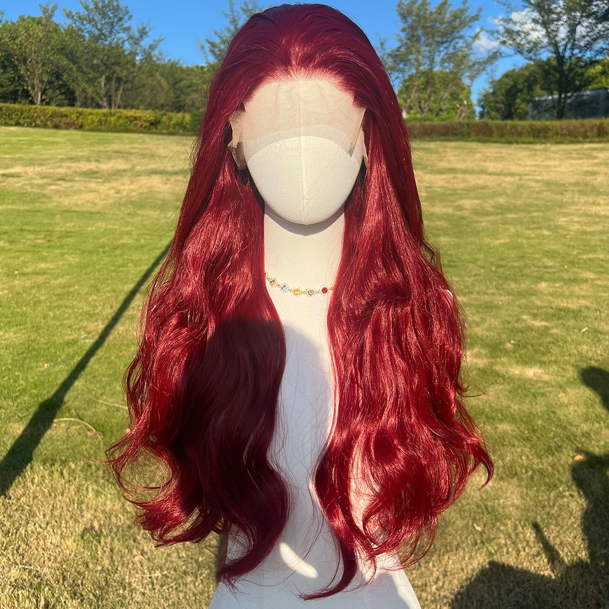 

Black Women's Daily Wig Natural Wine Red Hand Hook Lace Synthetic Heat-Resistant Big Wave Party Wig Bangs Red Waves Suitable