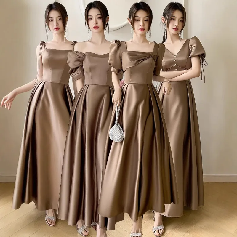 2026 Women's Summer Long Style Niche High-quality Banquet Satin Bridesmaid Dress Fashionable Slimming Temperament Evening Gown