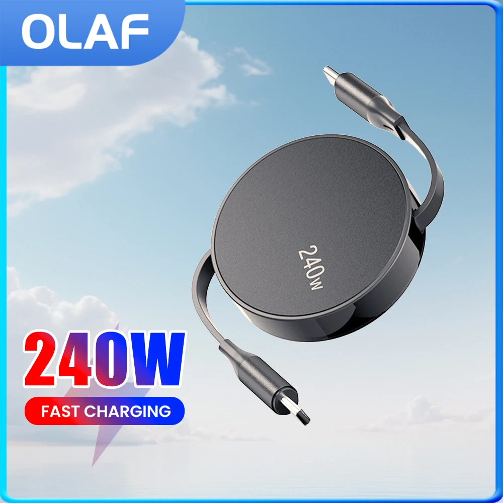 

240w Cable USB C to Type C Fast Charging Retractable Data Transfer Cables For iPhone 15 Xiaomi Huawei Samsung Oneplus Cellphones