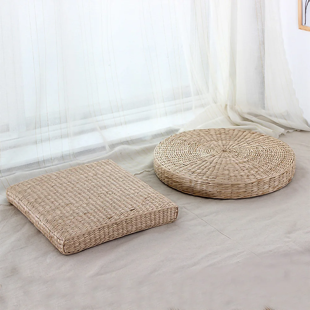 Rattan Hand Woven Yoga Seat Cushion Straw Weaving Bay Pillow Tatami Mat Meditation Buddha Worship Round Grass Filled Quilting