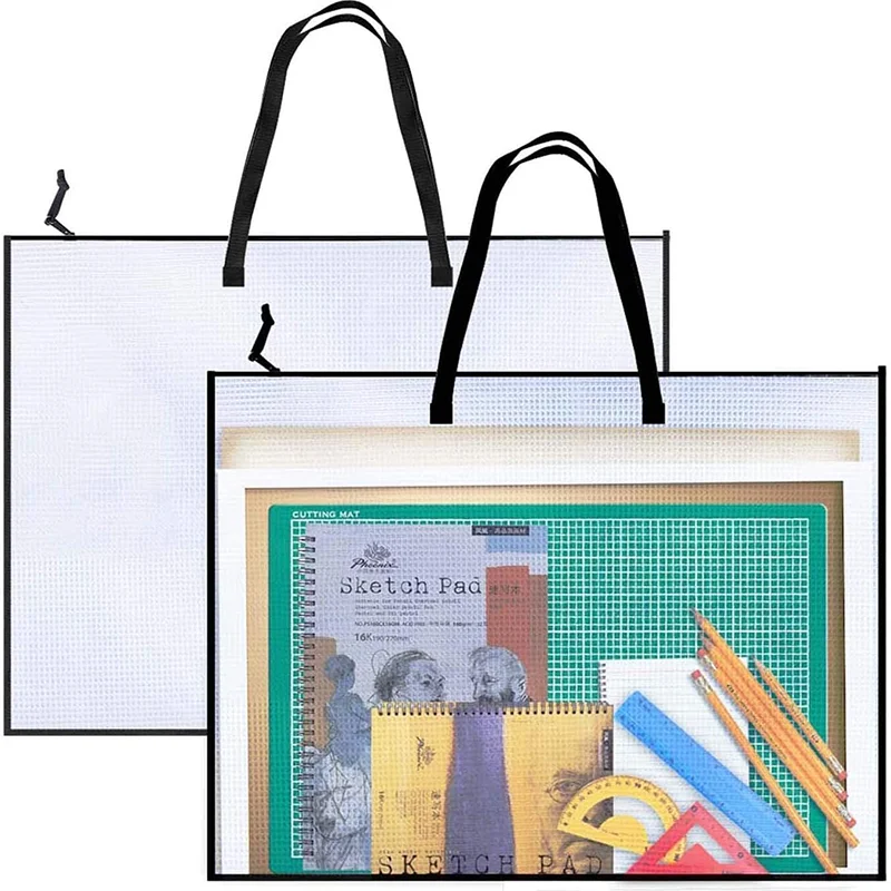 Bolsa de portafolio de arte de 19x25 pulgadas con asa y cremallera, organizador de carpetas de malla de vinilo para tablones de anuncios, álbumes de recortes, carteles, duradero