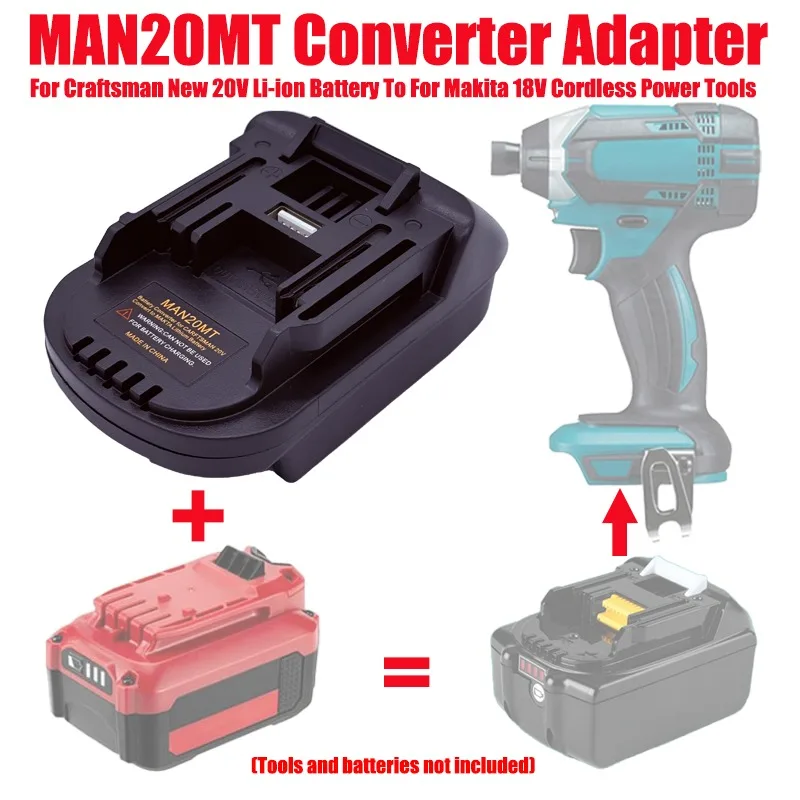 

ALASICKA Battery Adapter MAN20MT for Craftsman New 20V V20 Lithium Battery Convert To Fit for Makita 18V MAX Cordless Power Tool