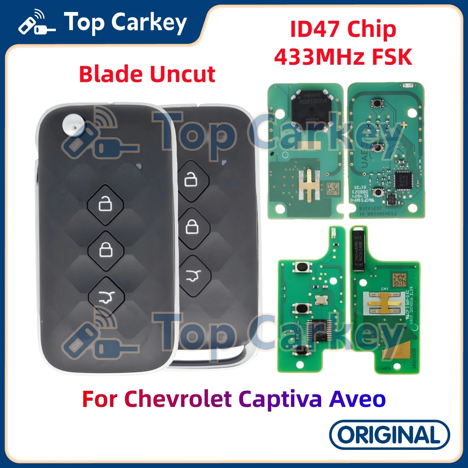 TopCarkey الأصلي OEM مفتاح بعيد فوب ID47 رقاقة 433 ميجا هرتز لشروليه كابتيفا شيفروليه أفيو مع شفرة فارغة غير مقطوعة #1