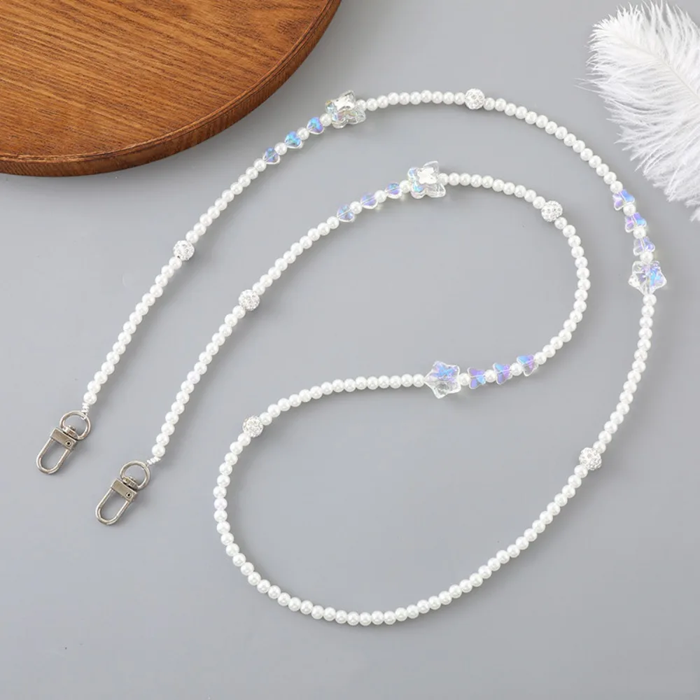 

Handmade Silver Beaded Phone Lanyard Stylish Luxury Phone Anti-lost Rope Love Heart Hanging Ornaments Keychains
