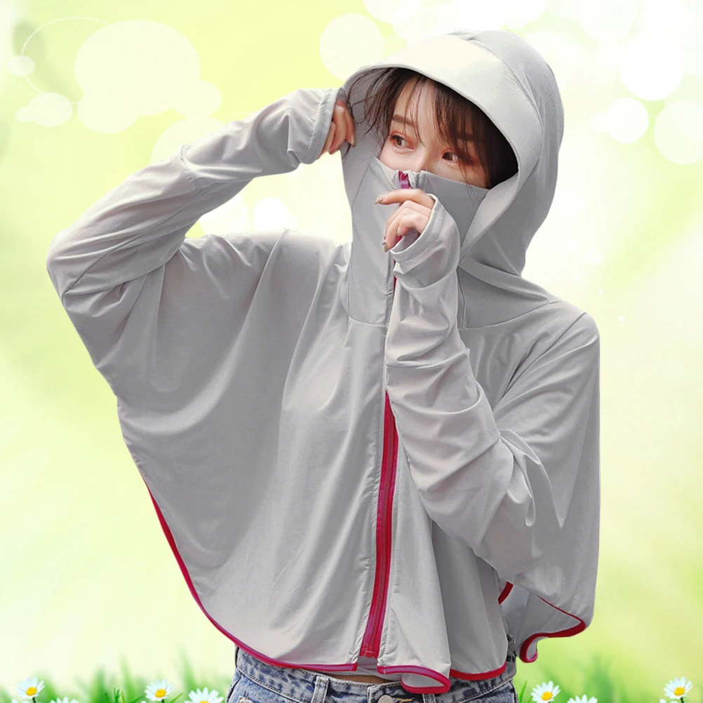 

Women Sunscreen Cloak UV Hooded Jacket Sun Block Clothing for Cycling Riding Beach Holiday Grey