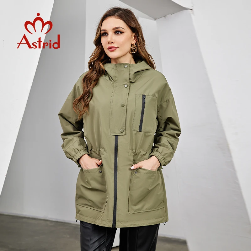 Astrid Spring Autumn New Women\'s Trench Coat Women Jacket Hooded Zipper Belt Fashion Casual Windproof Overcoat Female Outerwear