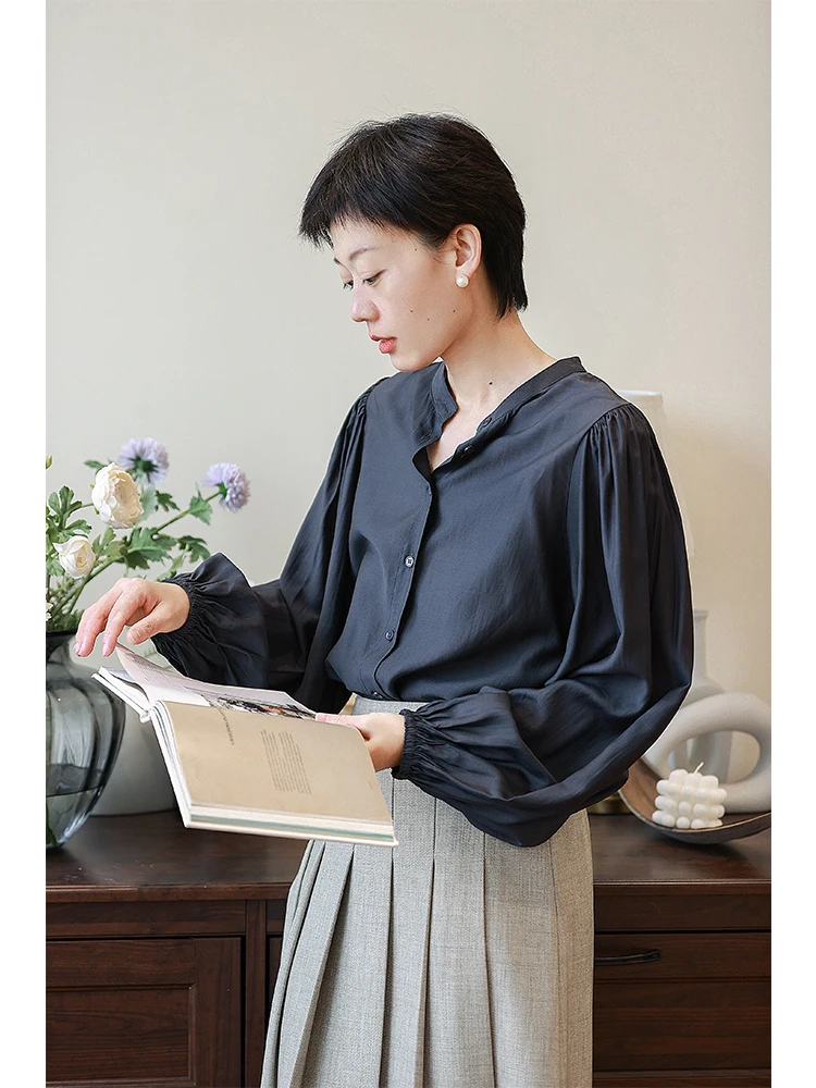 

Художественная свободная женская блузка с длинными рукавами-фонариками, глубоким вырезом, для повседневной носки, модная, стройнящая, в стиле кэжуал