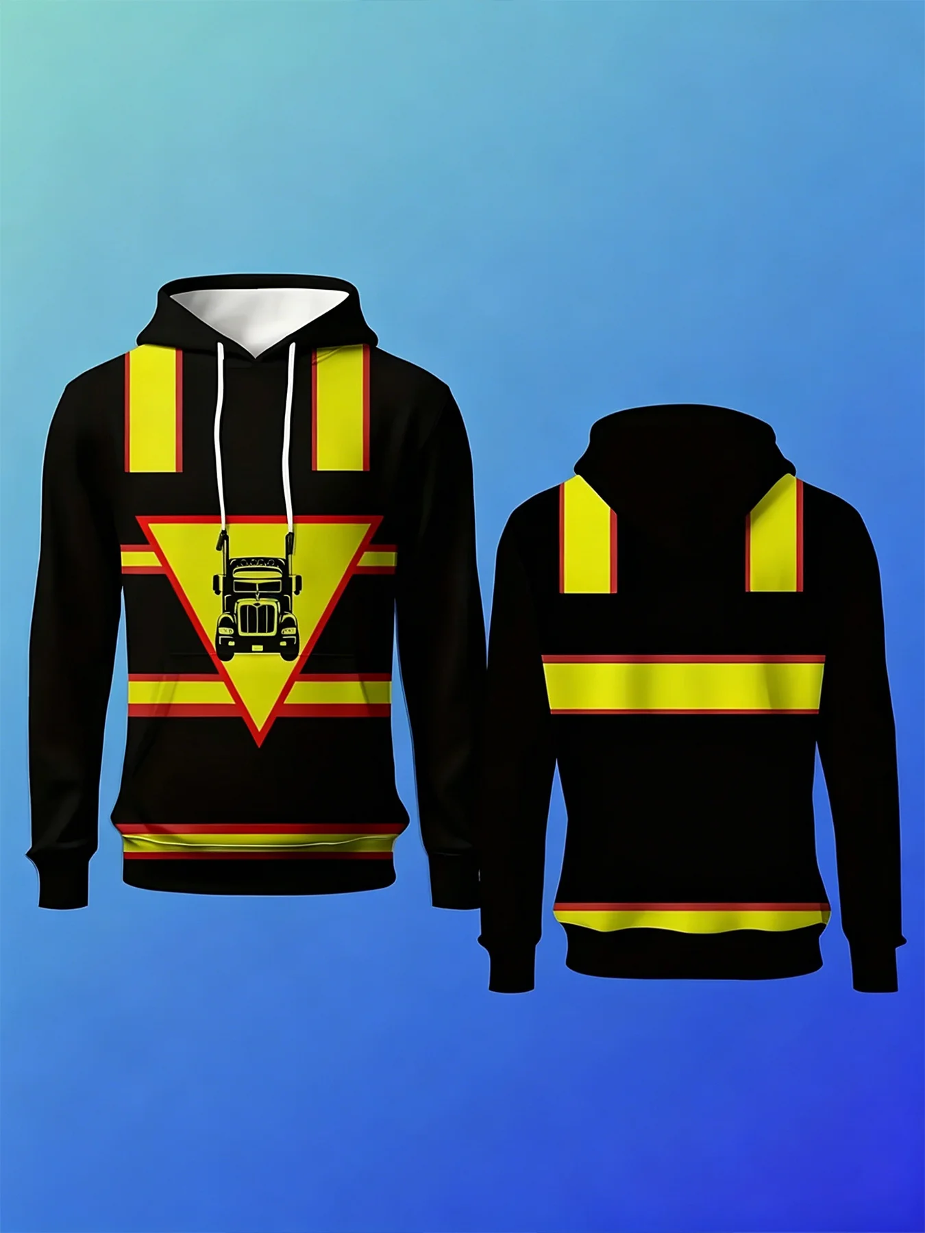 Men's truck themed hoodie with green and black contrasting stitching, suitable as an exclusive gift for outdoor enthusiasts