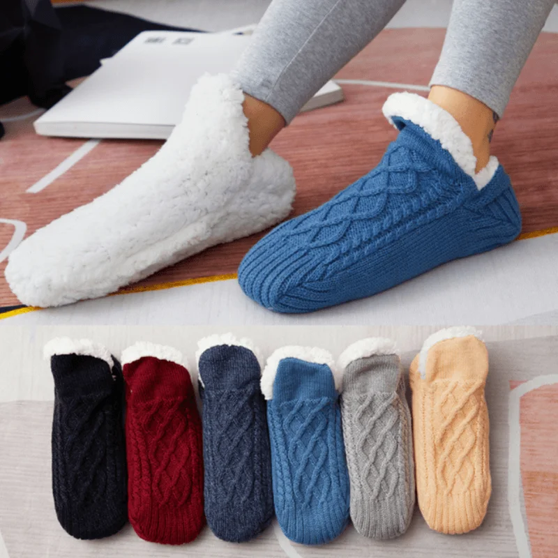 

Indoor Non Slip Thermal Socks Slipper Men Women Knitted Slipper Socks Warm Fleece Cozy Fuzzy Socks Winter Indoor Bedroom Slipper