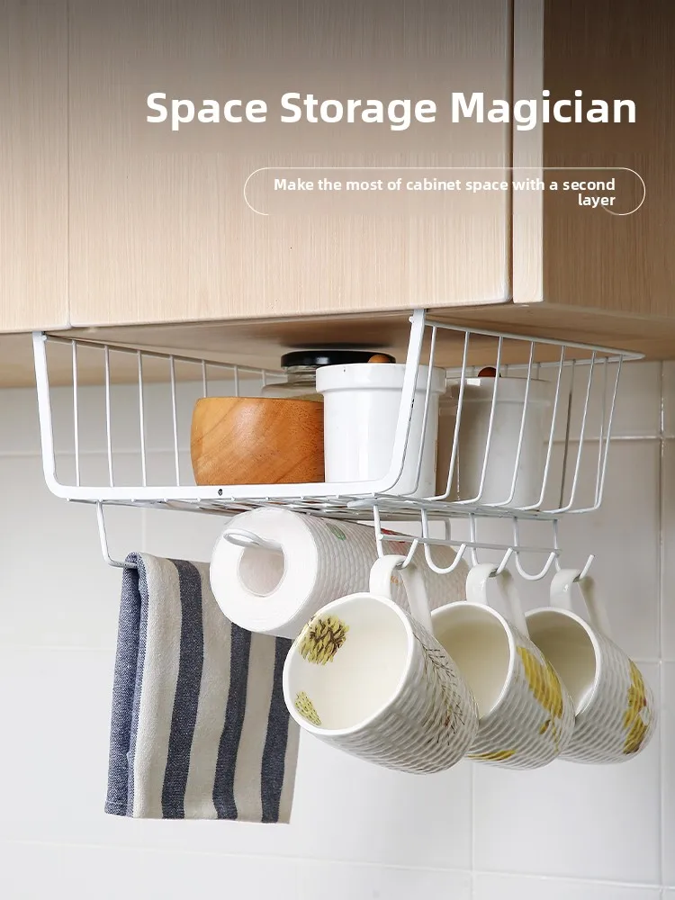Home Kitchen Multi-Functional No-Drill Shelf Layered Storage Rack Cabinet under Shelf Dormitory Desk under Hanging Basket