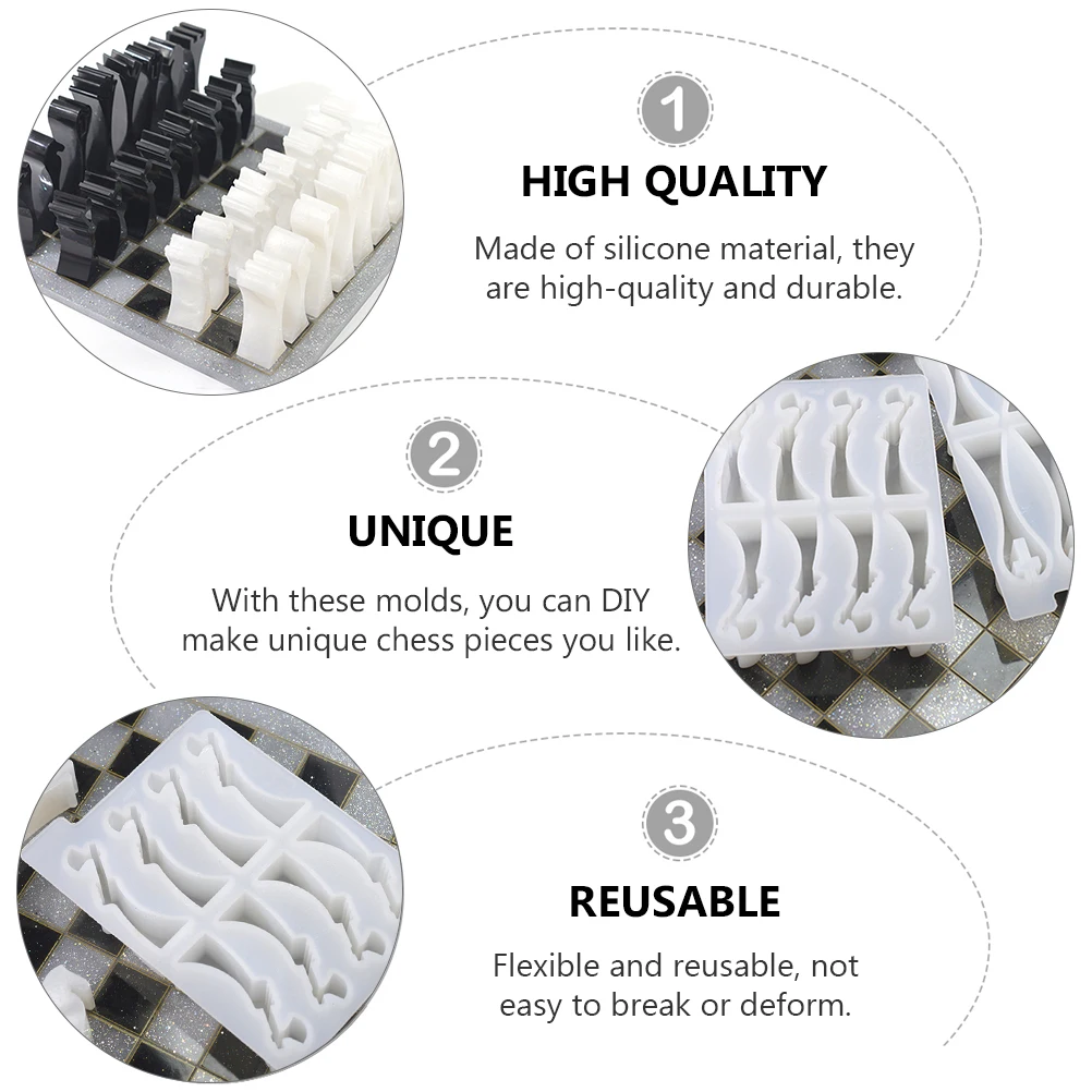 

2Pcs Chess Pieces Mold Silicone Epoxy Resin Tray DIY 3D Molds Flexible Casting Mold Chessman Making Set Chess Molds