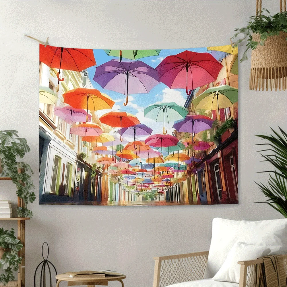 City Vibrant Umbrella Digital printing polyester wall tapestry suitable for use in living rooms bedrooms offices bars and party