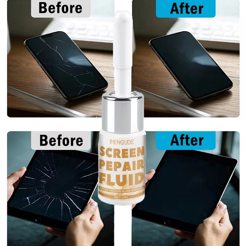 Mobile Phone Glass Repair Liquid (Specialized for Cracked Screens) - Instantly Rejuvenates the Screen, Comes with a Tool Kit - Strong Adhesive, Suitable for Scratched and Cracked Mobile Phone Glass, Seamless Repair - Suitable for Mobile Phone Screens, Tablet Glass, Watch Glass, and Digital Displays - Simple to Use, Dries Quickly with Just One Application