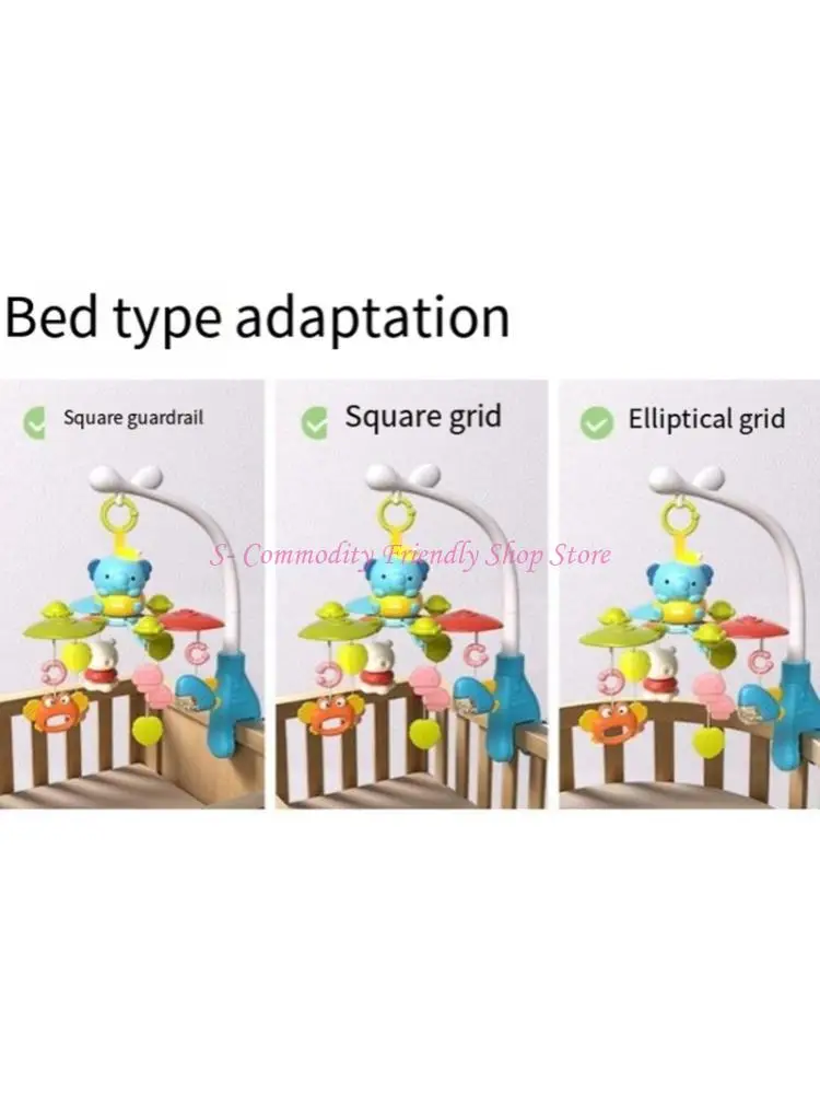 85AE Baby Nursery Crib Mobile Toy Rotating Rattle Cartoon Elephant Music Box with Calming Music And Teething Texture Teether