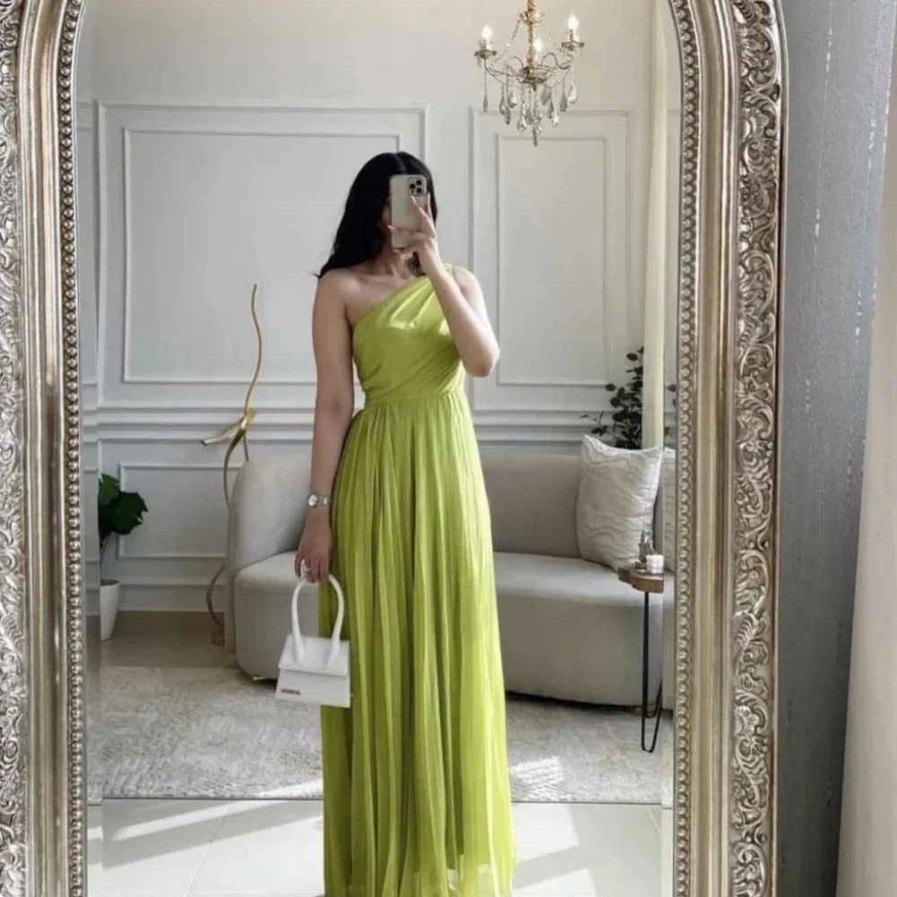 Aangepaste prachtige vrouwen galajurk mouwloos charmante a-lijn een schouder vloerlengte feestjurk sexy vrouwen avondjurk