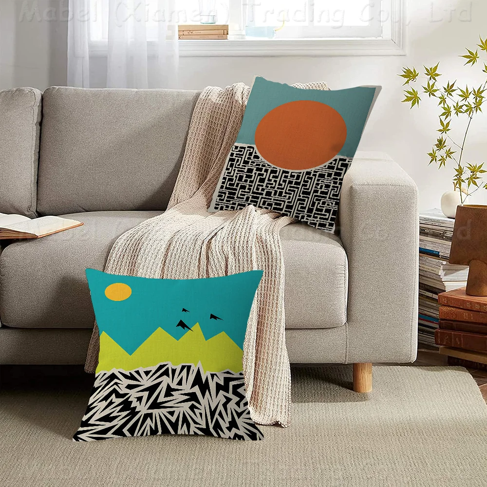 

Mid Century Modern Abstract Color Block Line Cushion Cover Inches Farmhouse Decor Home Throw Pillow Covers For Couch Decorations