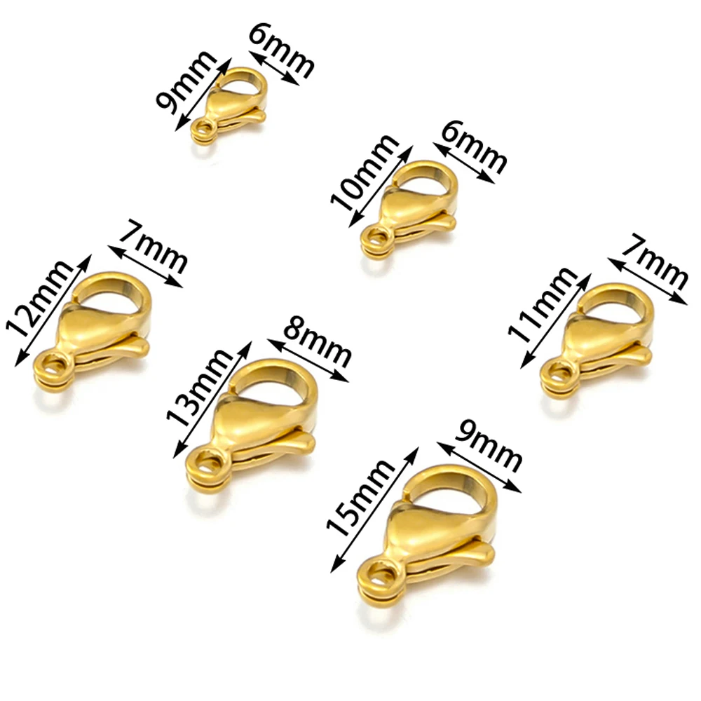 25 stks Rvs Kreeft Sluitingen Haken Zwart Rose Goud Kleur Eindsluitingen Connectors Voor Armband Sieraden Maken 9/10/12/15 MM