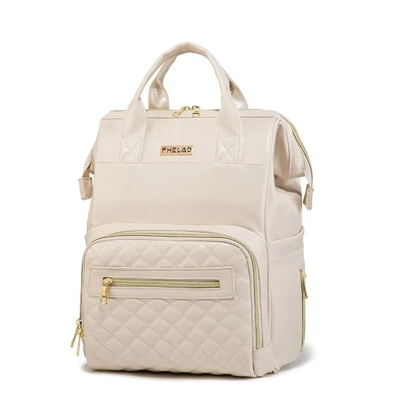 

Fashion PU Leather Insulated Diaper Backpack Solid Color Maternity Bag with Bottle Thermal Pocket for Travel
