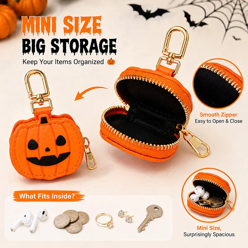 Mini Zipper Keychain Pouch Halloween Christmas Coin Purse Bag Charm Suitable for Wallet Backpack Earbud Storage Holiday  Gifts