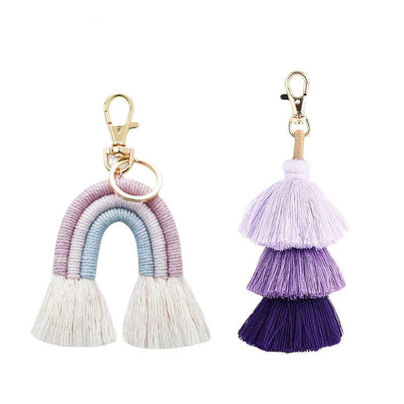 

Wholesale Colorful Rainbow Key Ring for Bohemian Style Bags and Purses, Ethnical Tassel Key Chains
