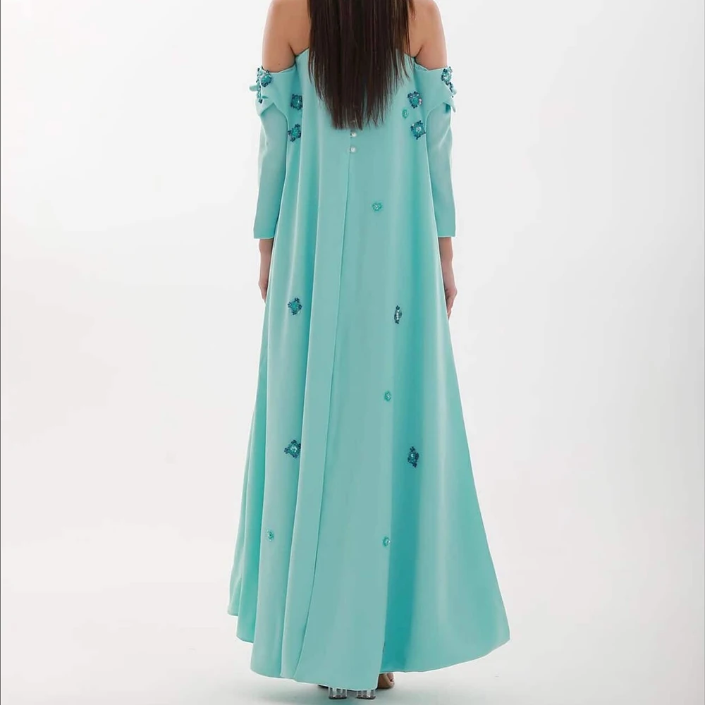 

Customized A-line Evening Dresses Ankle-length Off The Shoulder Full Sleeve Prom Gown Fashion Beading Sequined Draped Party Gown