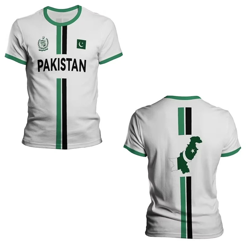 Pakistan National Football Jersey Short Sleeve Soccer Shirt Pakistan Flag Map Print Crew Neck Unisex Breathable Sports Tops