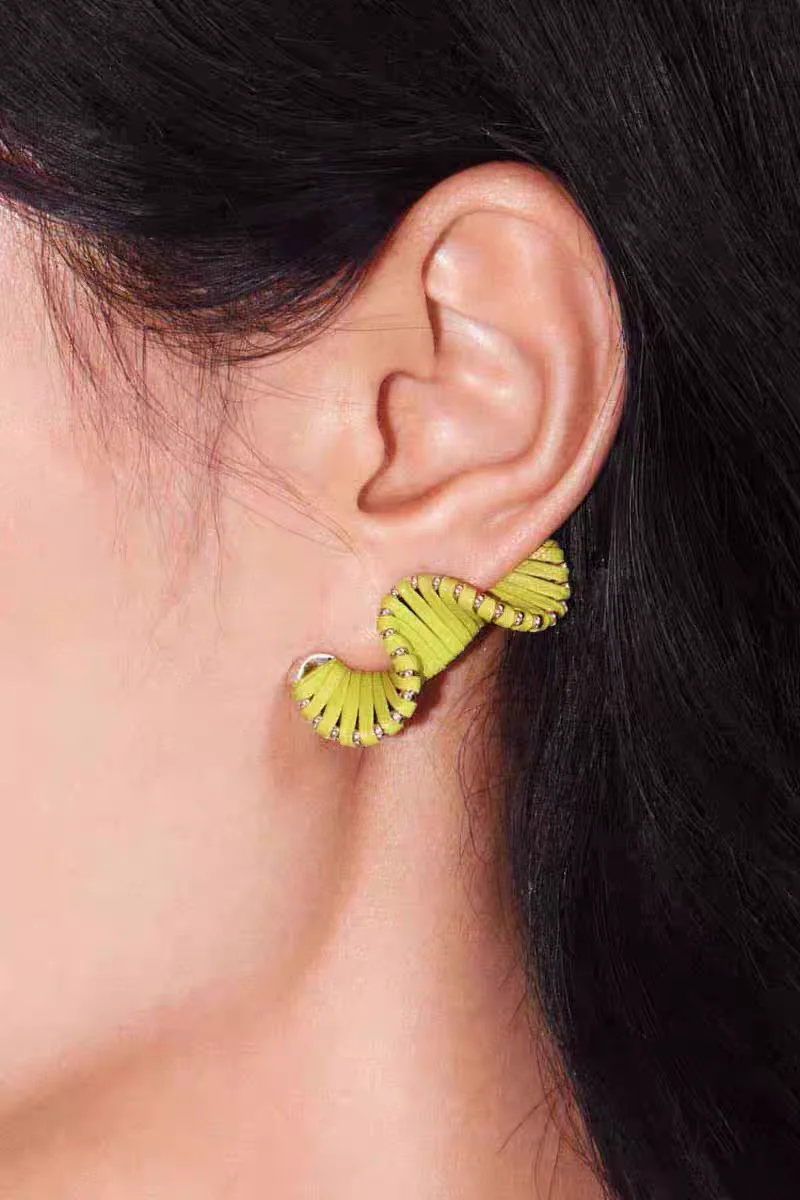 

Brass Colorful Leather Knot Earrings Women Jewelry Punk Party T Show Gown Runway Korean Japan INS