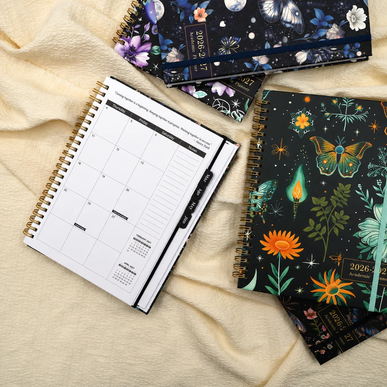 A5 2026-2027 Weekly And Monthly Spiral Planner, 100gsm Paper Agenda With Index Tabs And Inner Pockets