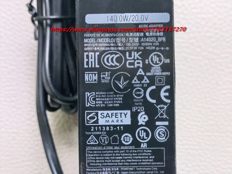 Original A14020_BPN AC Adapter A14020_BPNW BN4401187C 20V 7A Laptop Charger for Samsung S32BG850NC S32BG854NC G8 SERIES MONITOR