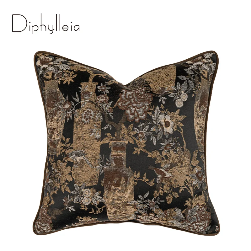 Diphylleia Scenic Tapestry Design Floral Vase Meadow Jacquard Throw Pillow Cover Luxury Handcrafted Cushion Case Chic Home Decor