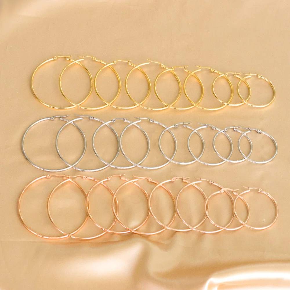 LUXUKISSKIDS серьги 10/20/30/35/45/50/70MM Large Hoop Earrings For Woman/Men Stainless Steel Wholesale Small Round Clips Jewelry