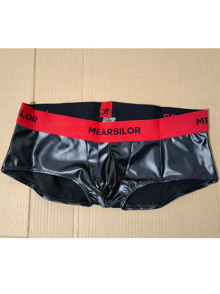 

Мужские эластичные трусы-боксеры из искусственной латексной кожи с выпуклым карманом, сексуальные, горячие, короткие, больших размеров