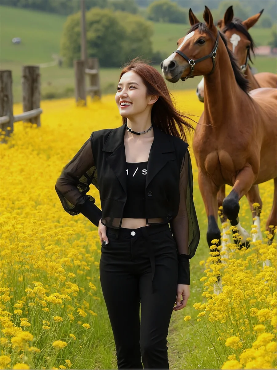 Sonnenschutz, verkürzte, durchsichtige Blazer mit Rückenschlitz für Damen mit Designs, Kleidung für Damen, hochwertige Wollmischung, gelbe Baumwolle, OL-Rosa