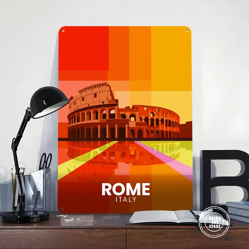 Rome Colosseum Italy Travel Printed Poster Customized Retro Wall Art Vintage Metal Tin Signs for Home Decoration Bedroom House