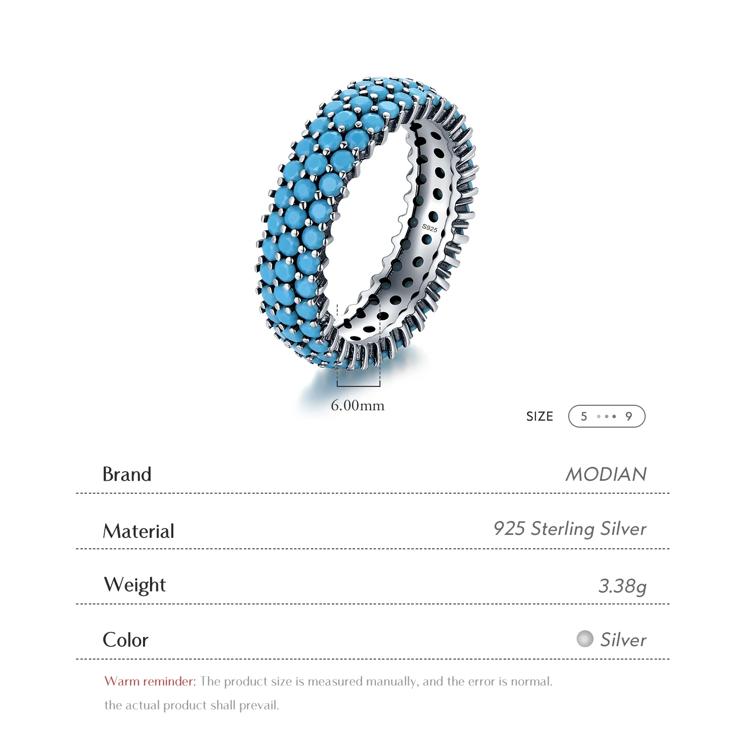 MODIAN Genuine 925 Sterling Silver Luxury Turquoise Finger Rings For Women Vintage Retro Bohemian Style Rings Fine Jewelry Anel