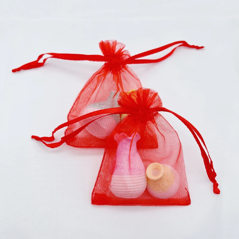 Reusable Organza Bags with Drawstring, Mesh Pouch, Gift Bags, Wedding Packaging, Jewelry Storage, Red, 100Pcs