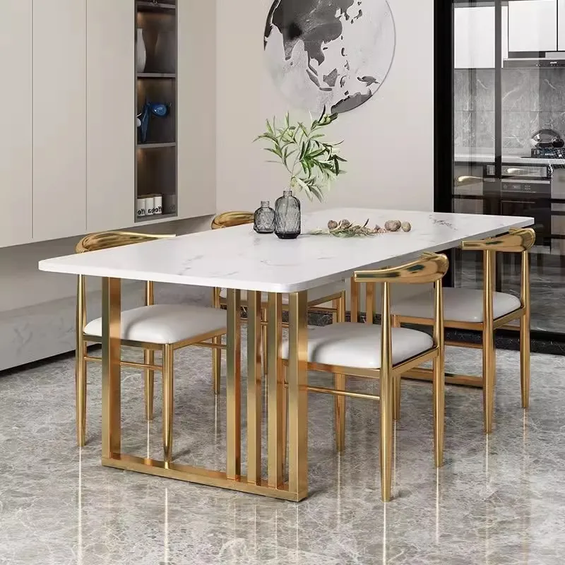 Light luxury, rock slab, dining table, simple, modern, eating, business meeting, rectangular