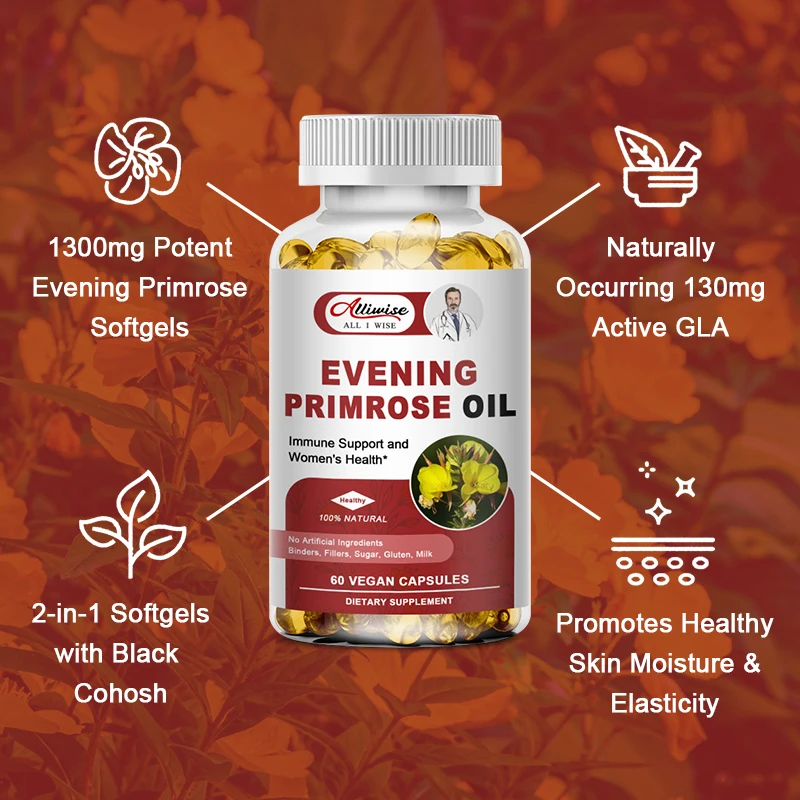 Alliwise Evening Primrose Oil Capsule Natural-Sourced Hormone Balance Improves Immunity Support Supplements-Nutritional Support