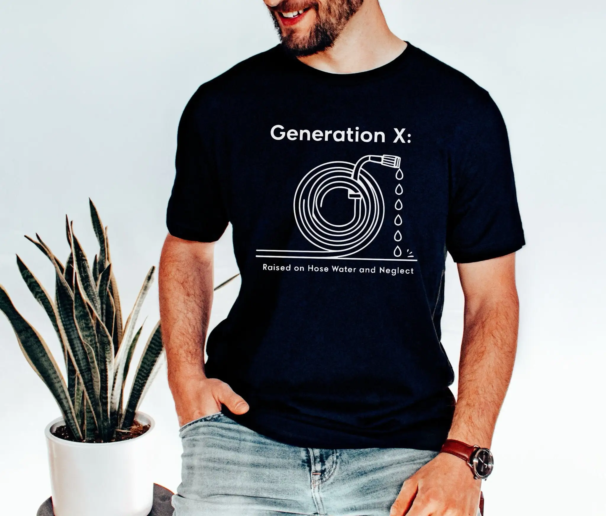 Generation X T Shirt Raised On Hose Water And Neglect Funny Nostalgic Perfect For Gen Xers Retro Humor