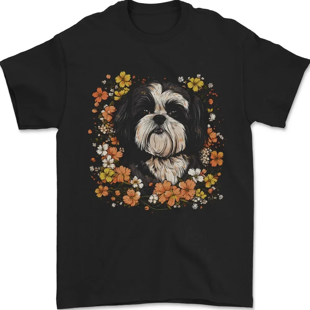 100% Cotton Men's Top - Floral Surroundings Shih Tzu Dog T-shirt  High Quality 100%Cotton Short Sleeve