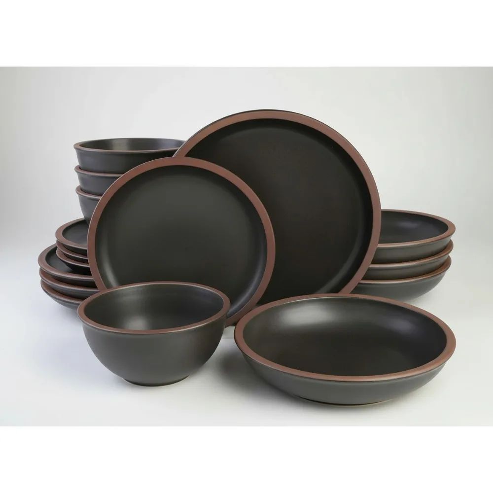 

Современный черный набор посуды на 4 человека, терракотовые тарелки и миски из 16 предметов, семейная столовая, которую можно мыть в посудомоечной машине