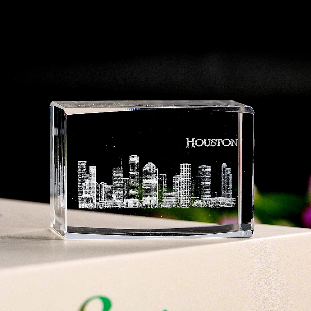 Houston Architectural Miniature Carved Laser Engraving Artificial Crystal Travel Souvenirs Bedroom Office Small Ornamental Table