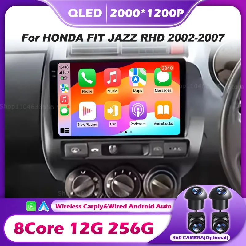 Rádio Automotivo Android 16 com Carplay Sem Fio para HONDA FIT JAZZ RHD 2002-2007, Navegação, Multimídia, Reprodutor de Vídeo, Central Multimídia
