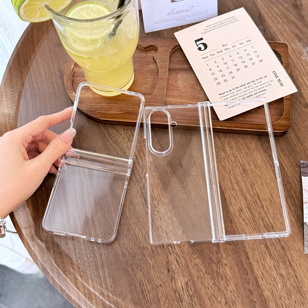 Transparent Hard PC Phone Case For Samsung Galaxy Z Fold & Z Flip 7 6 5 4 3 With Connection Hinge Protection Cover