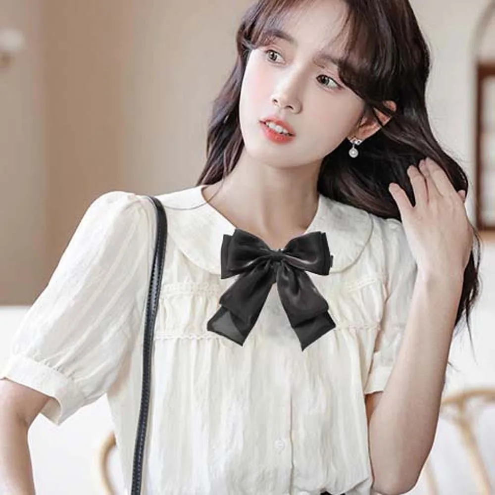 أنيقة حجر الراين اللؤلؤ التعادل الأسود بروش اليد مطرز الدانتيل ربطة العنق شرابات النمط الأكاديمي الديكور قميص التعادل الطلاب