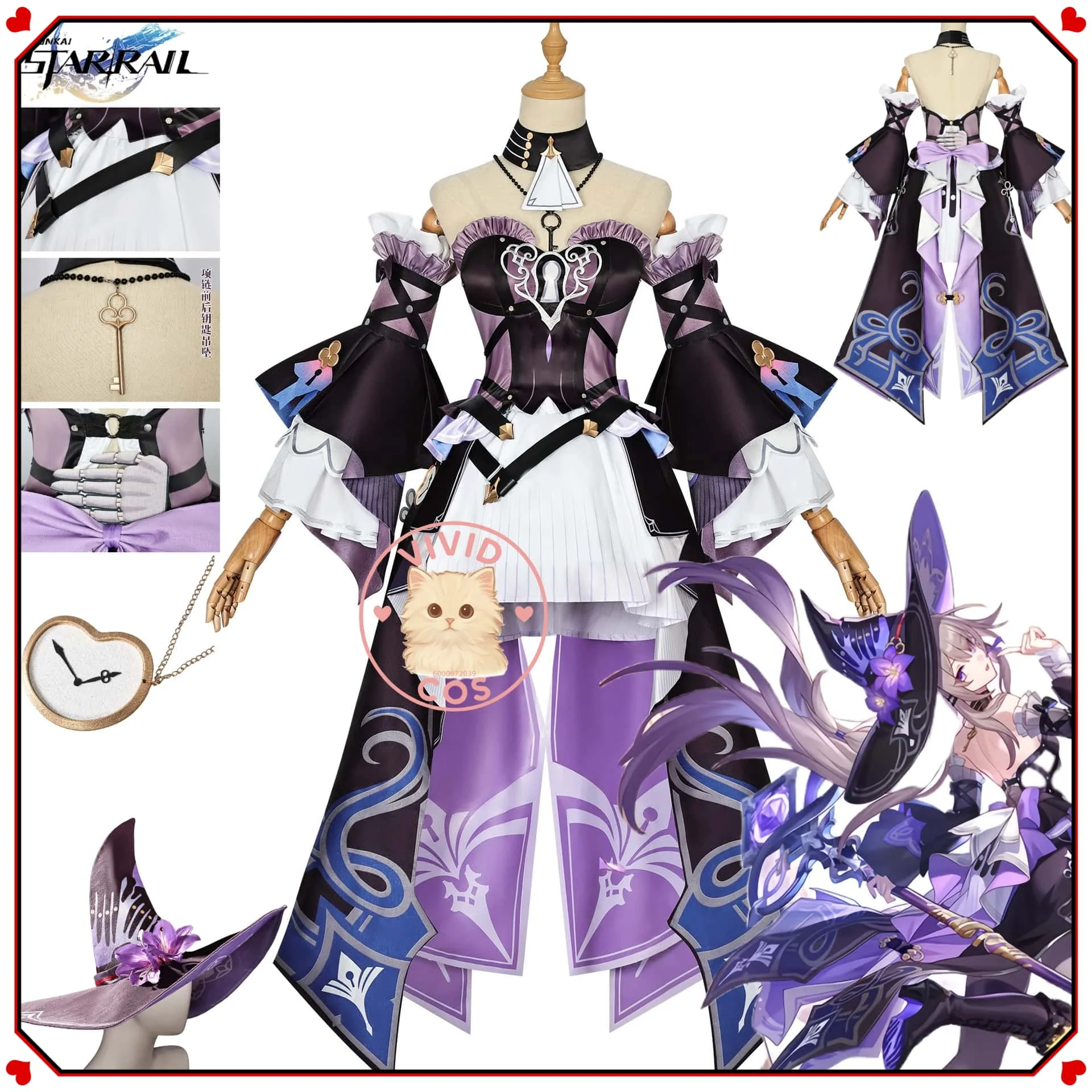 

Game Honkai: Star Rail The Herta Cosplay High Quality Role Play Costume New Anime Purple Magic Dress Hat Wig for Women Comic Con
