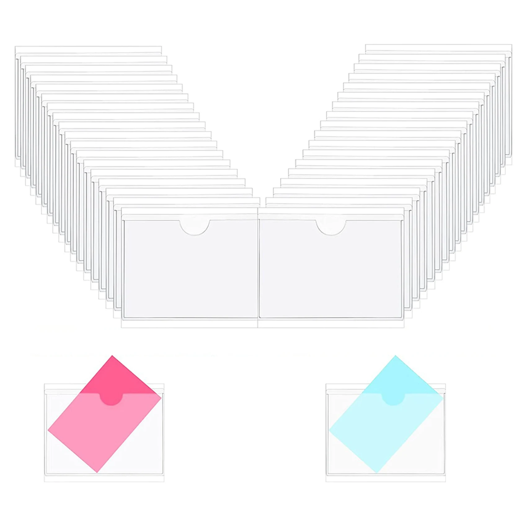 72Pcs Self-Adhesive Label Card Holder Index Pockets Holder 6X8.5Cm Clear Plastic Card Holder Adhesive Label Holder