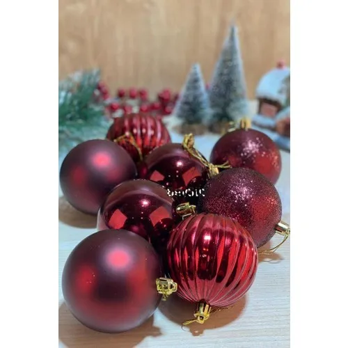 BeySüS Christmas Pine Tree Ornament Cici Ball 8 cm 8 Li Burgundy