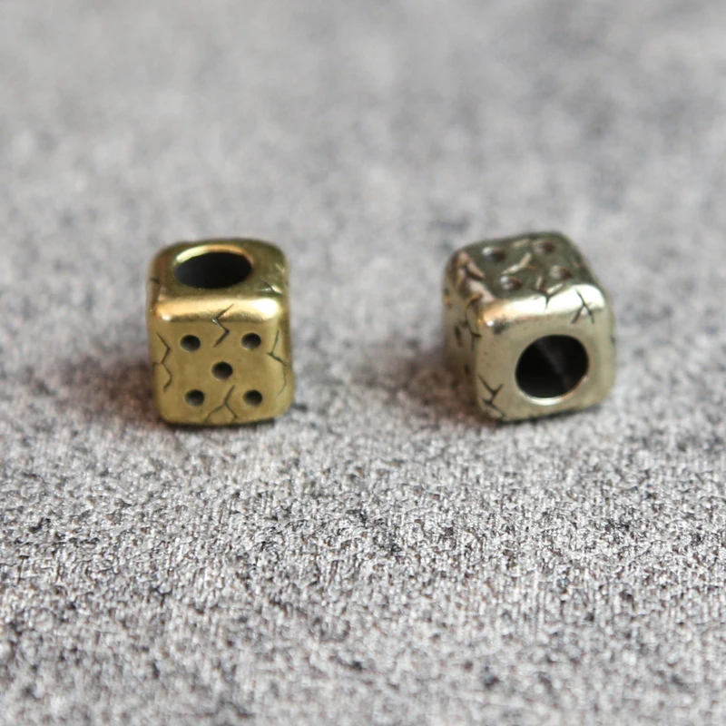 Retro dados faca de bronze contas edc ao ar livre diy paracord pulseira acessórios chaveiro tecido paracord corda brinquedo de descompressão edc